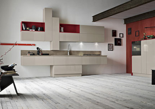 Кухня AR-TRE модель Flo, отделка Visone Lucido+Bordeaux Lucido
