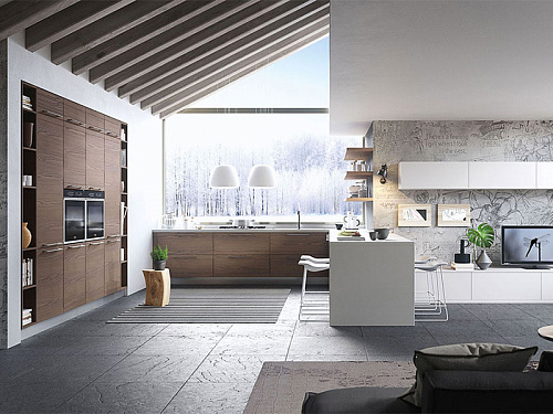 Кухня AR-TRE кухня совмещенная с гостиной, отделка Wood Corteccia+Laccato Bianco Opaco модель zoe design